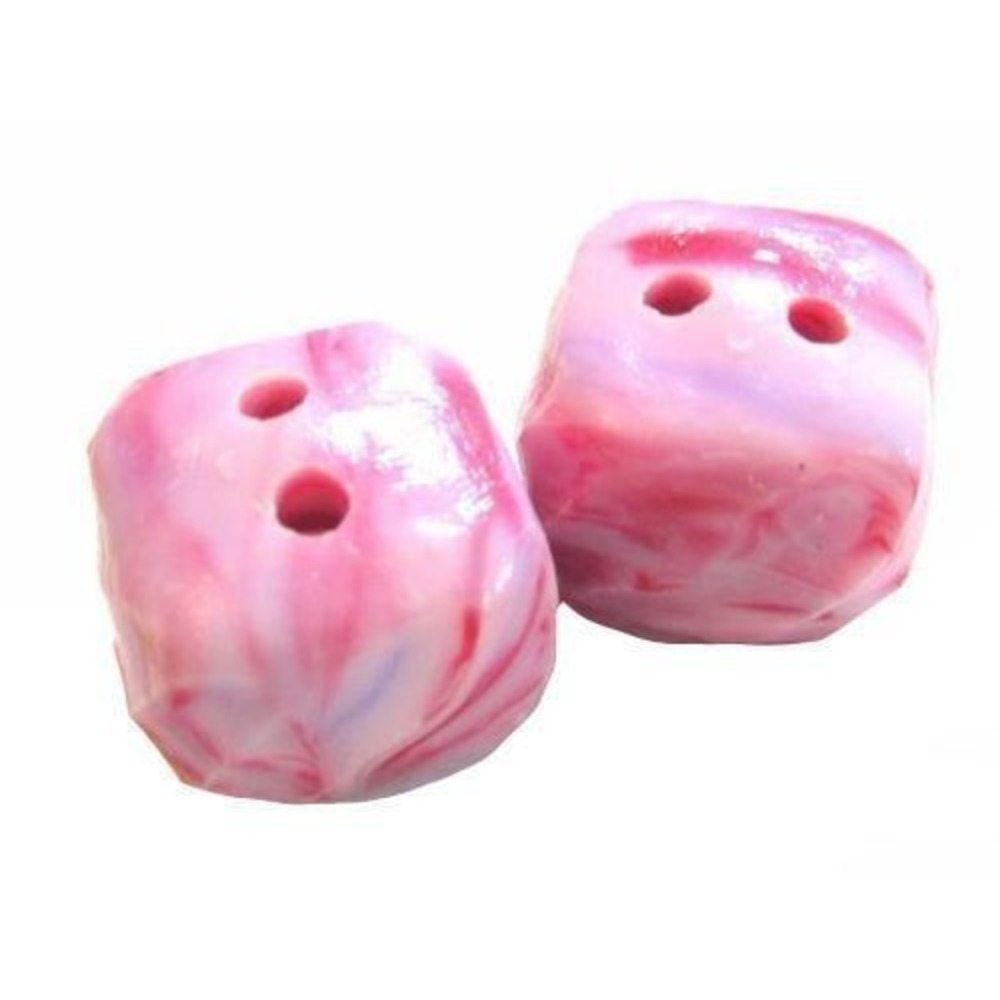 Beautiful Pair 12mm High Dome Square Pink White Vintage Plastic Buttons